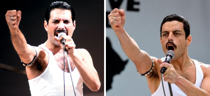 Complete Side By Side Comparison Of Rami Malek And Freddie’s Live Aid Performance